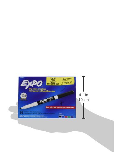 EXPO Fine Tip Dry Erase Markers, Low Odor, Black Ink, 36-Count Set, Ideal for Classroom, Office, and Home Use