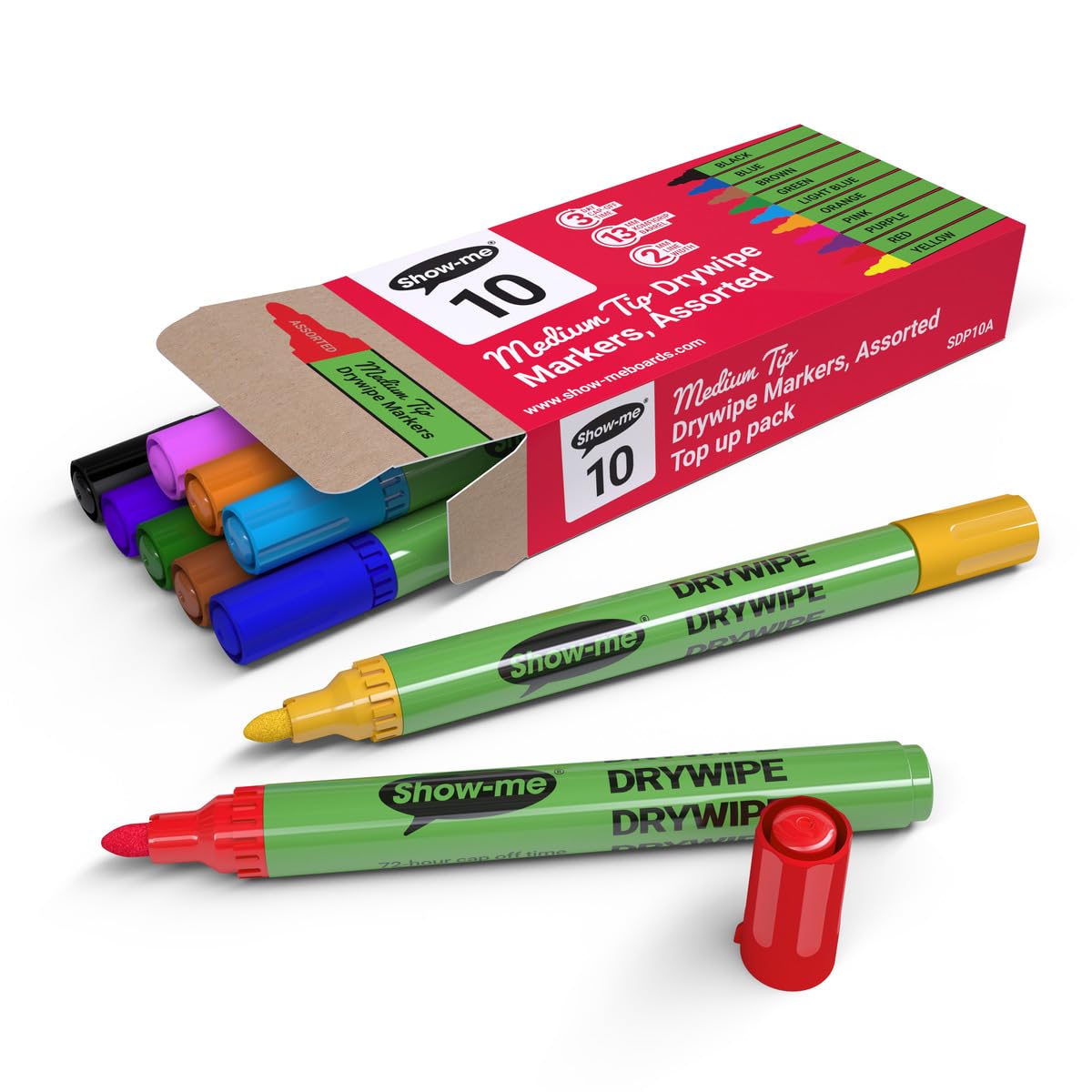 Box 50 Medium Tip Slim Barrel Dry Erase Markers - Assorted Colours (SDP50A)