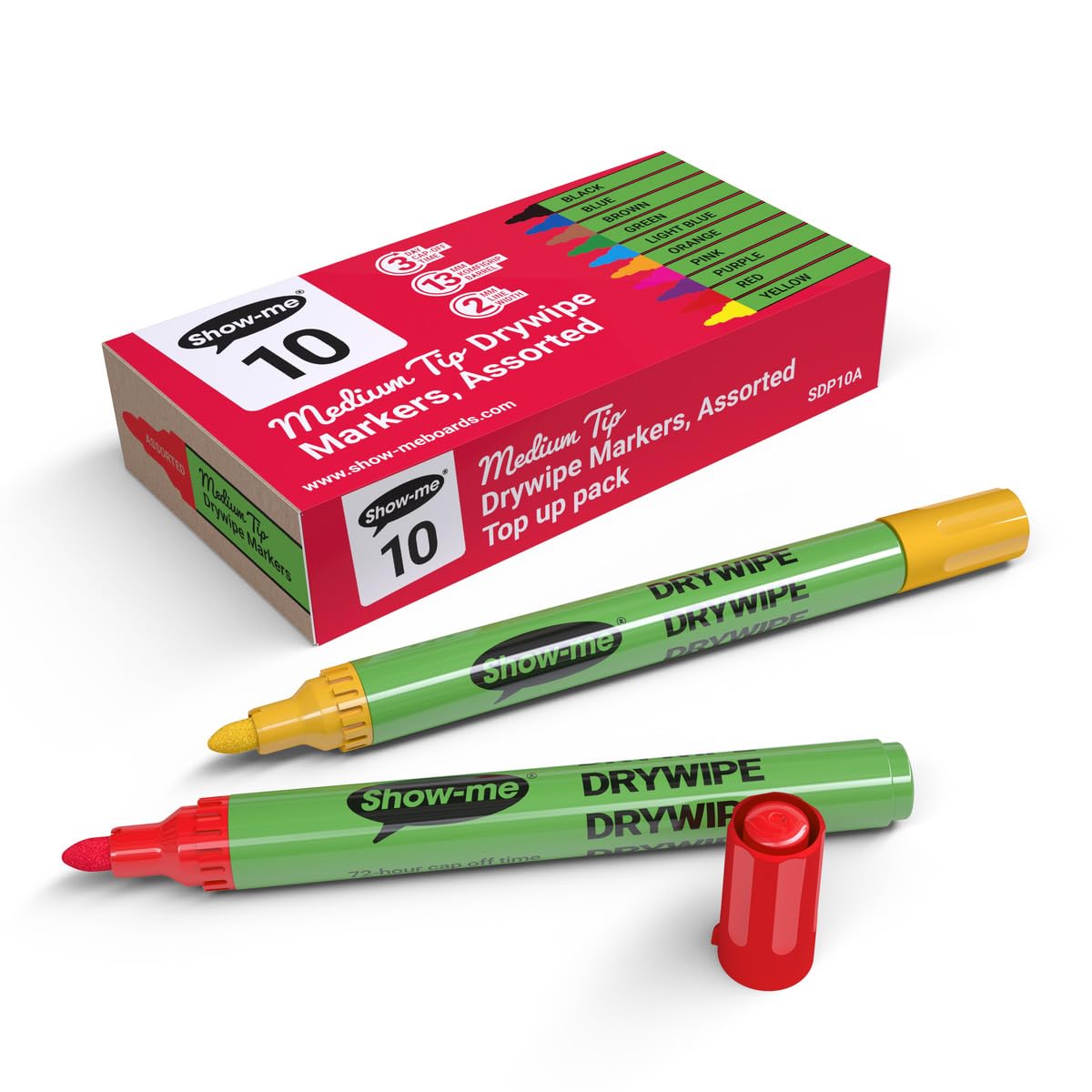 Box 50 Medium Tip Slim Barrel Dry Erase Markers - Assorted Colours (SDP50A)