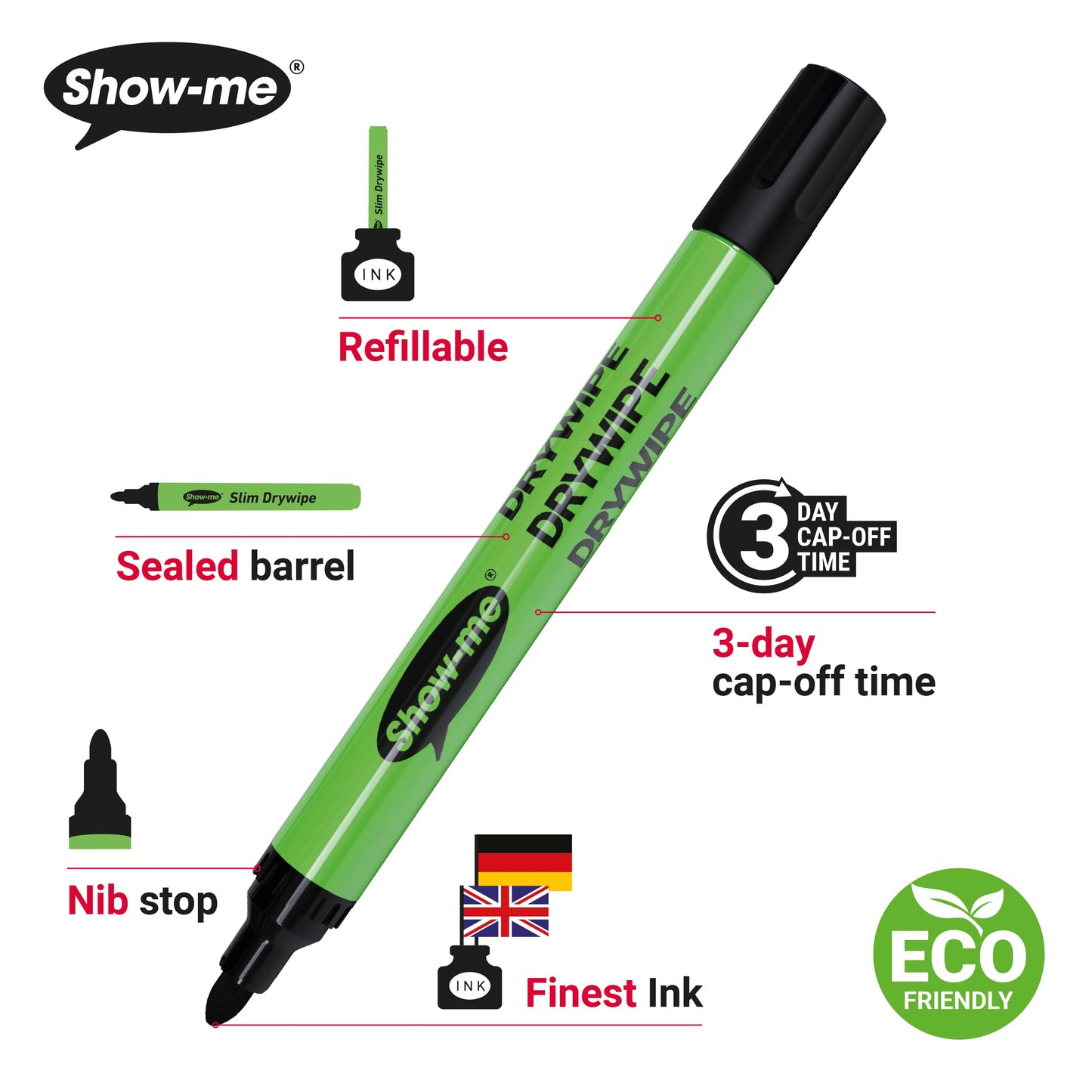 Box 50 Medium Tip Slim Barrel Dry Erase Markers - Assorted Colours (SDP50A)