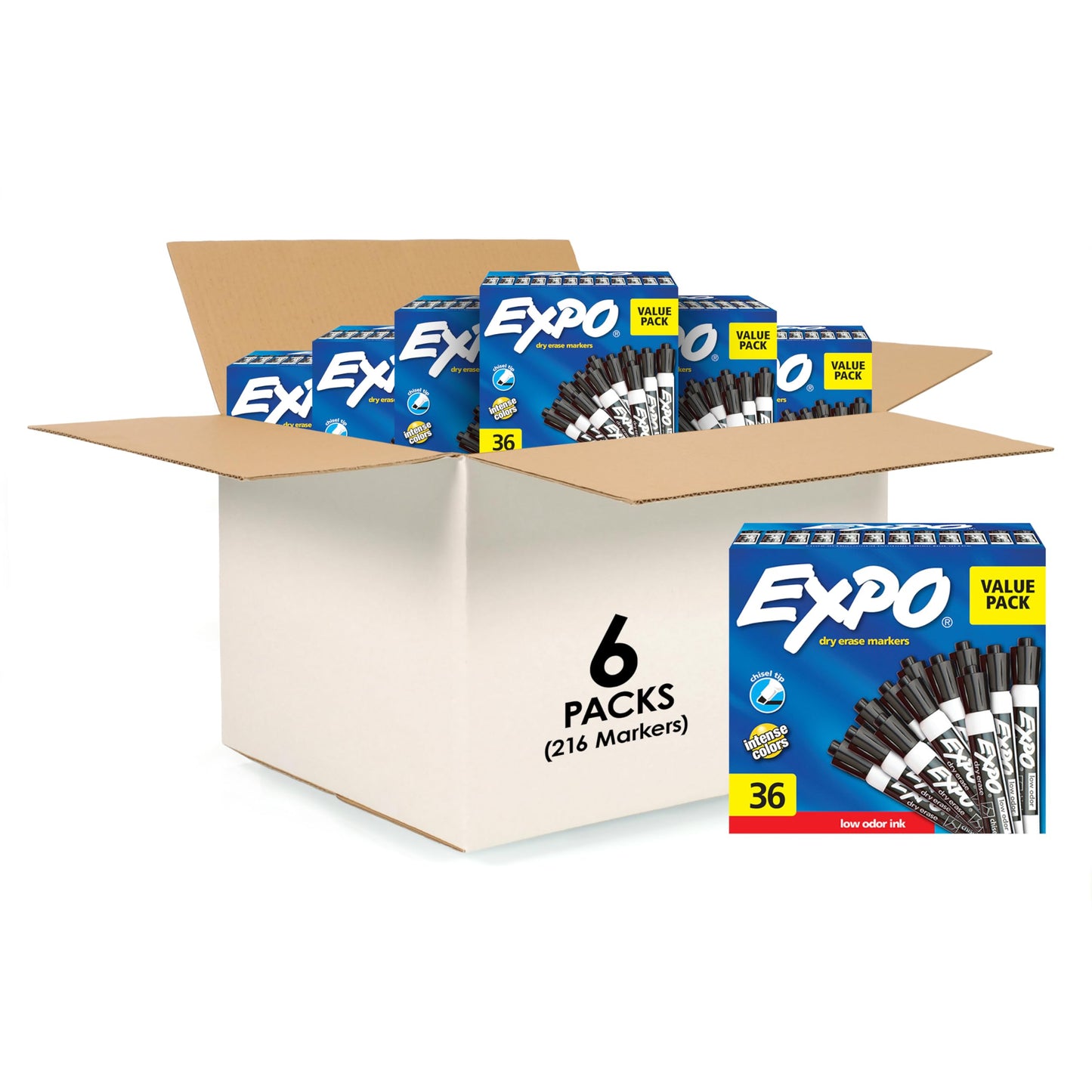 EXPO Fine Tip Dry Erase Markers, Low Odor, Black Ink, 36-Count Set, Ideal for Classroom, Office, and Home Use