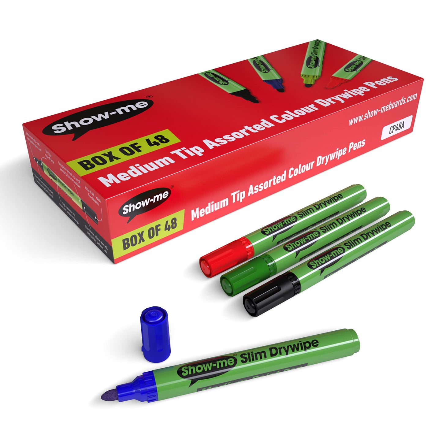 Box 50 Medium Tip Slim Barrel Dry Erase Markers - Assorted Colours (SDP50A)