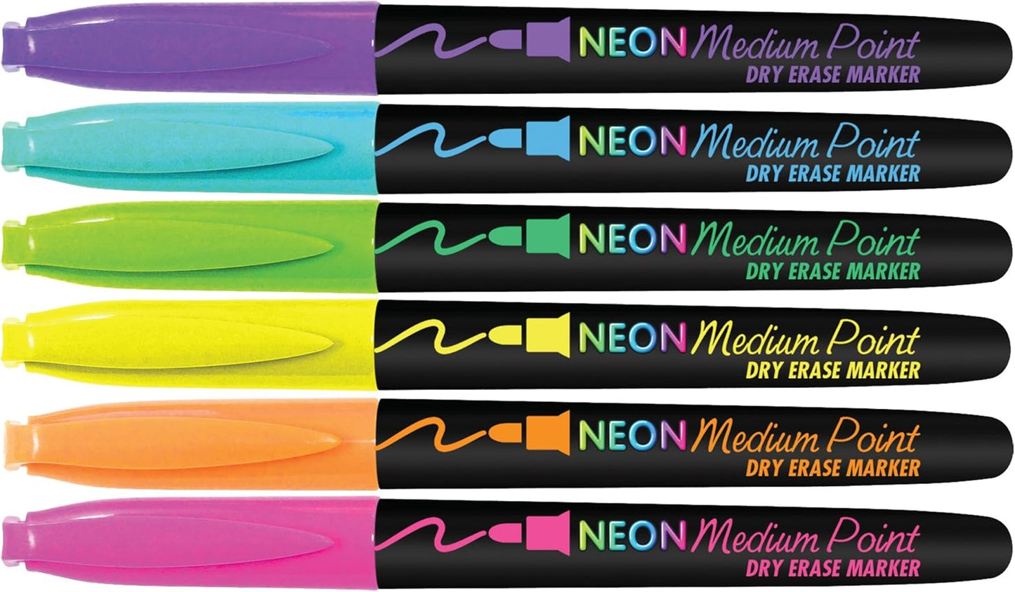CYJ58 Medium Point Dry Erase Markers - Neon, 6 count
